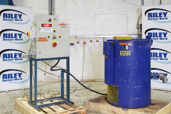 W.M.V. Heavy duty centrifugal heated parts dryer with free standing jib and electric hoist